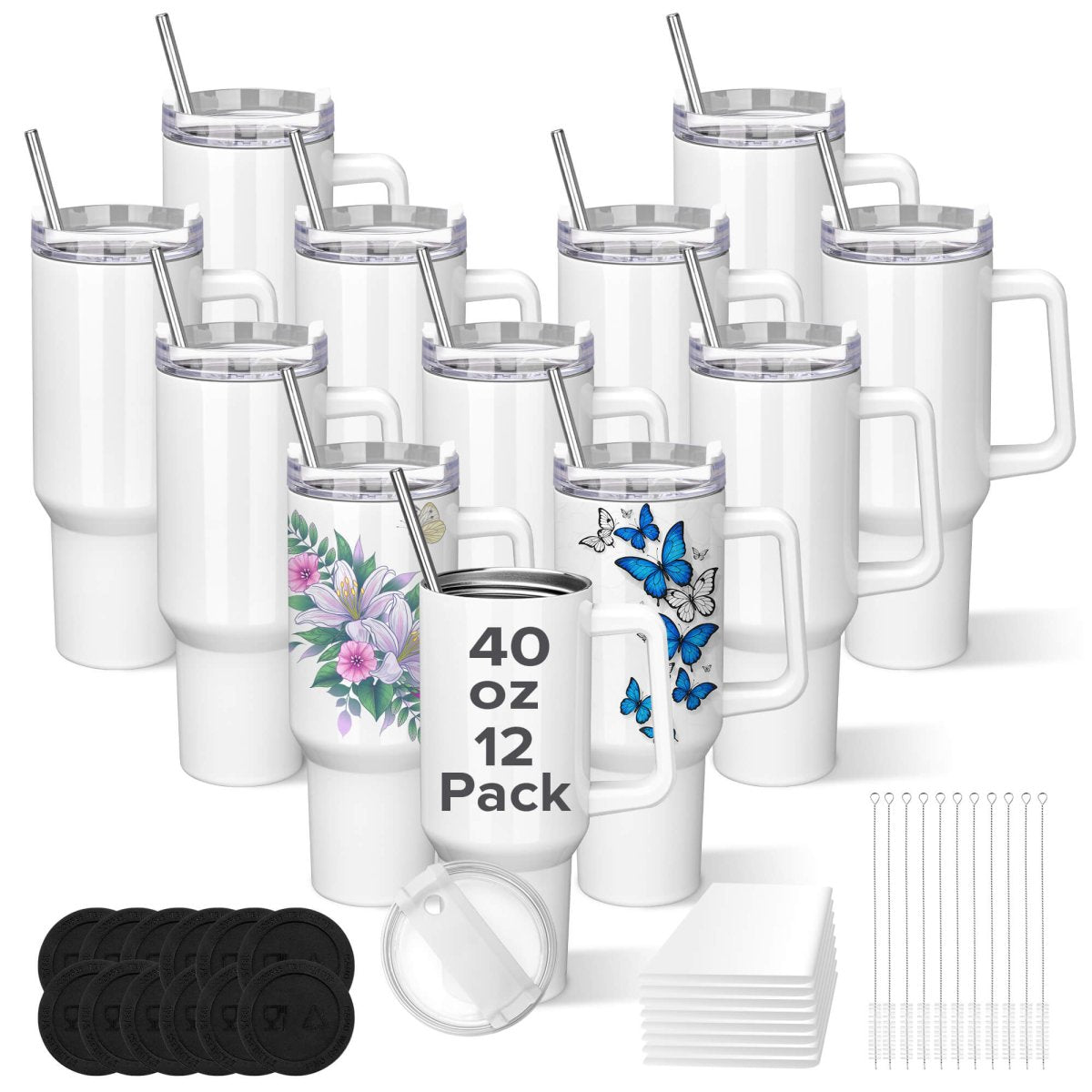 40 oz Sublimation White Handle Tumbler - 12 Pack - FASTSUB