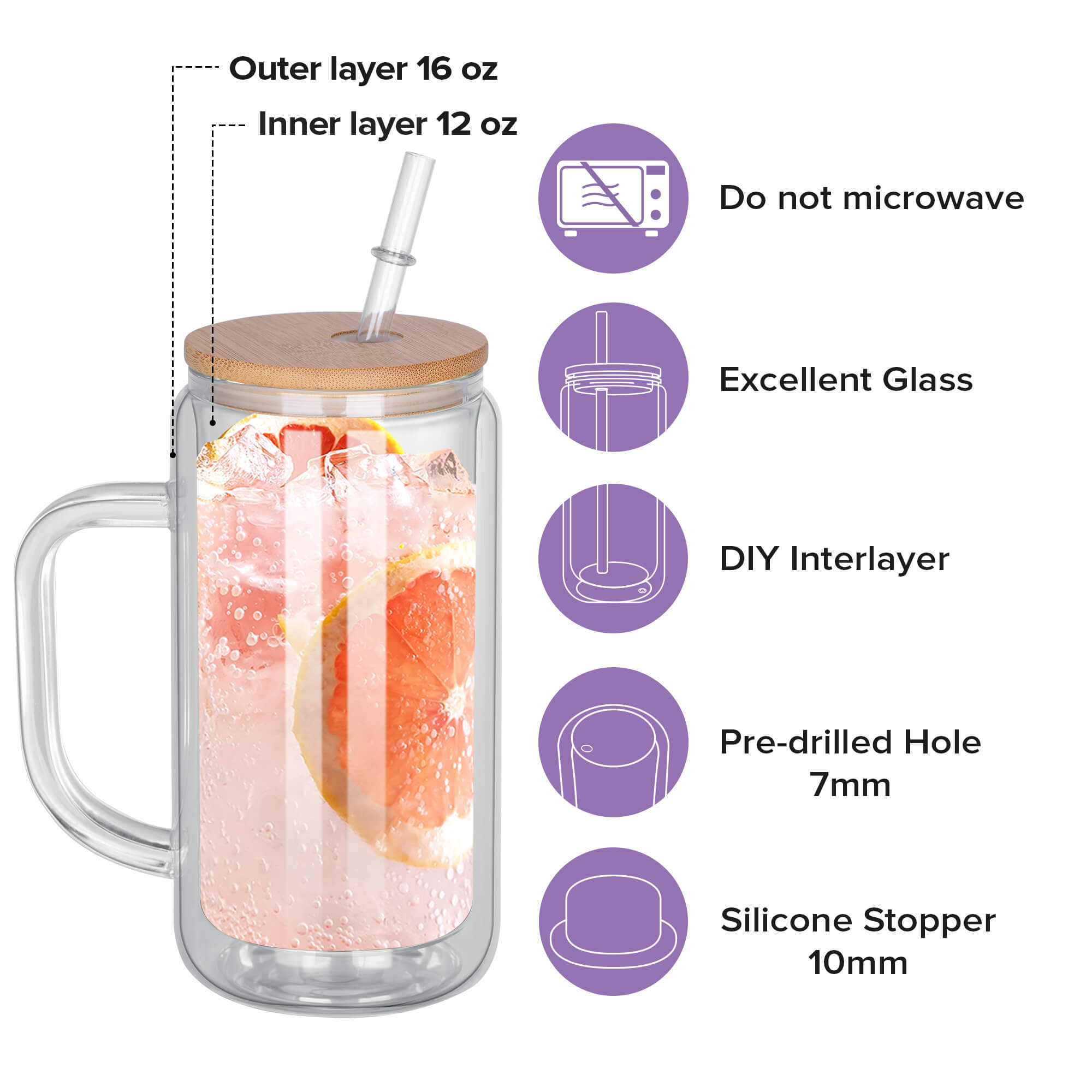 16 oz Snow Globe Glass Tumbler with Handle | 25 Pack