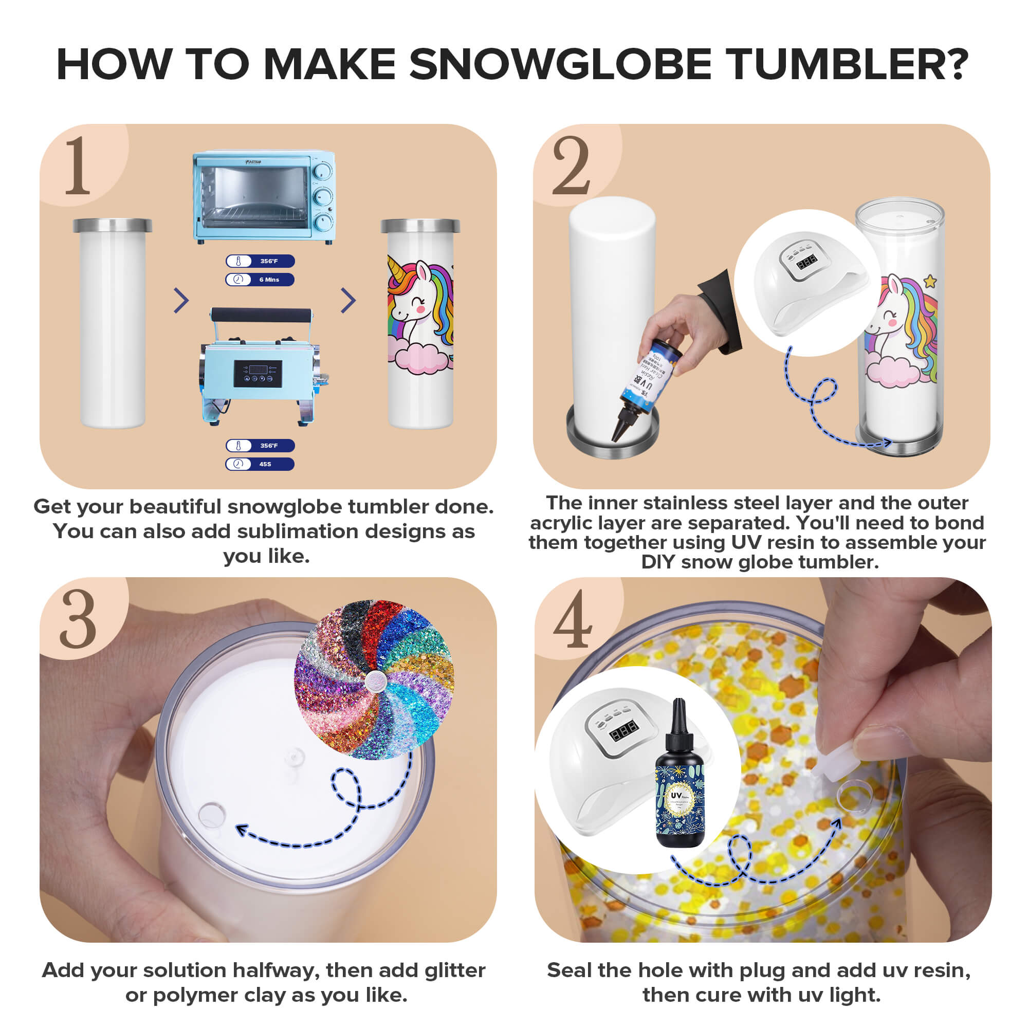 20 oz Sublimation Snow Globe Skinny Tumbler | 25 Pack