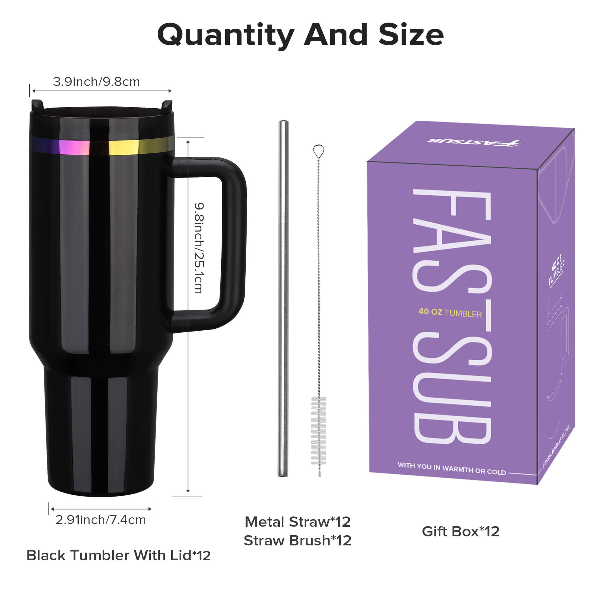 40 oz Glossy Coated Tumbler - Black | 12 Pack - FASTSUB
