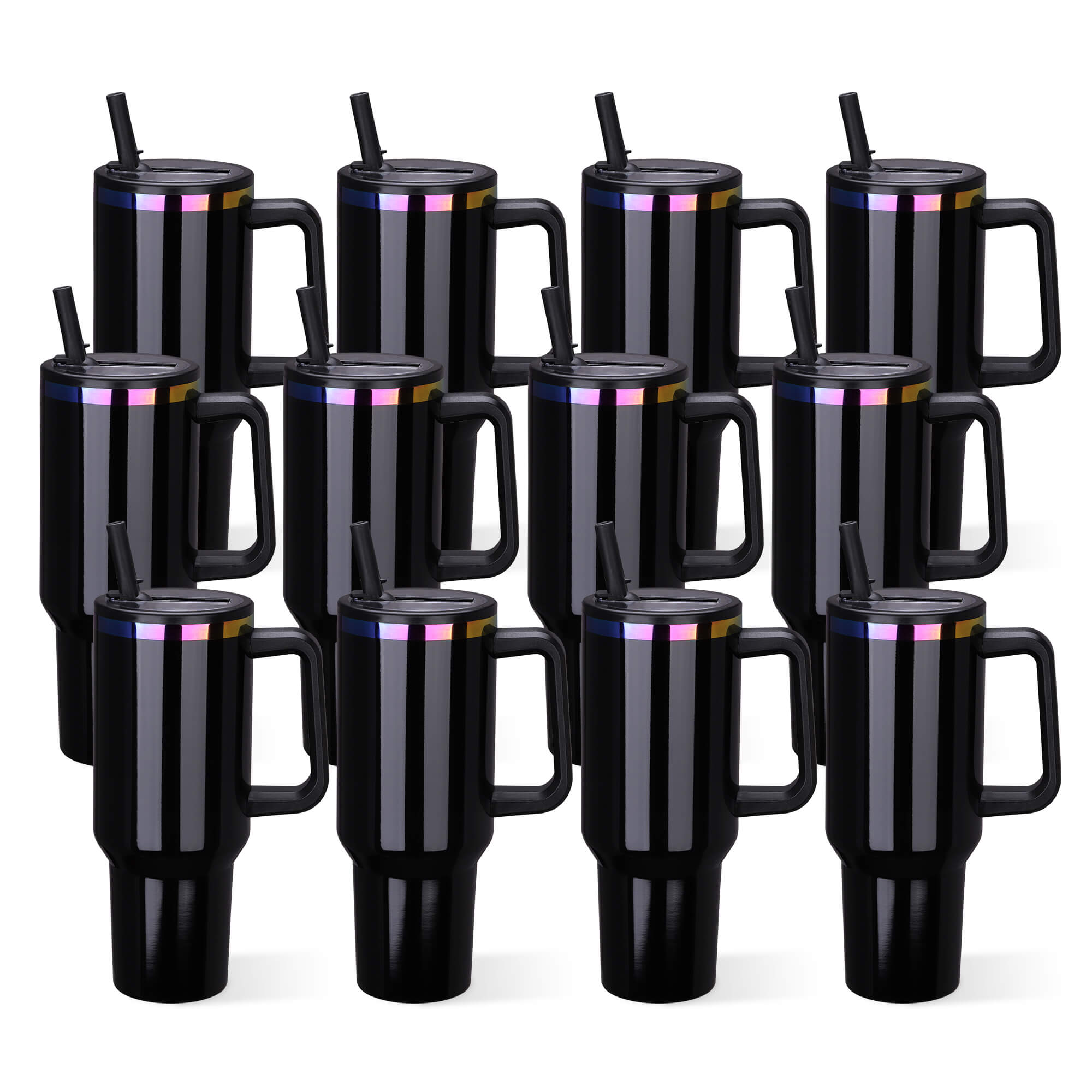 40 oz Glossy Coated Tumbler with Flip Straw - Black | 12 Pack - FASTSUB