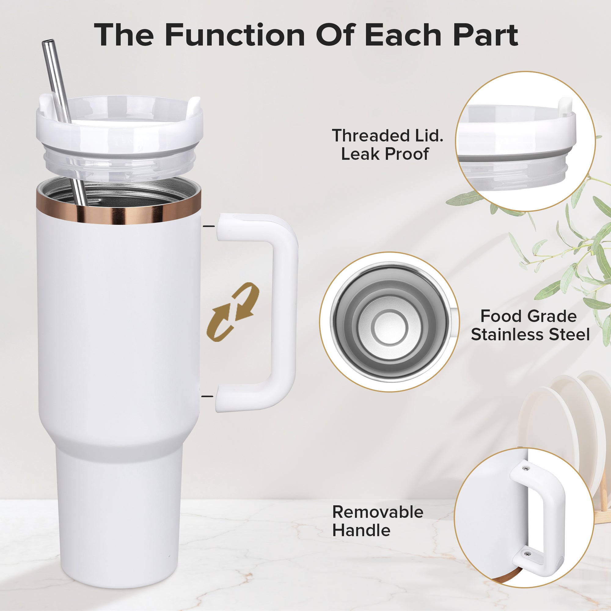 40 oz Gold Plated Tumbler White - 20 Pack
