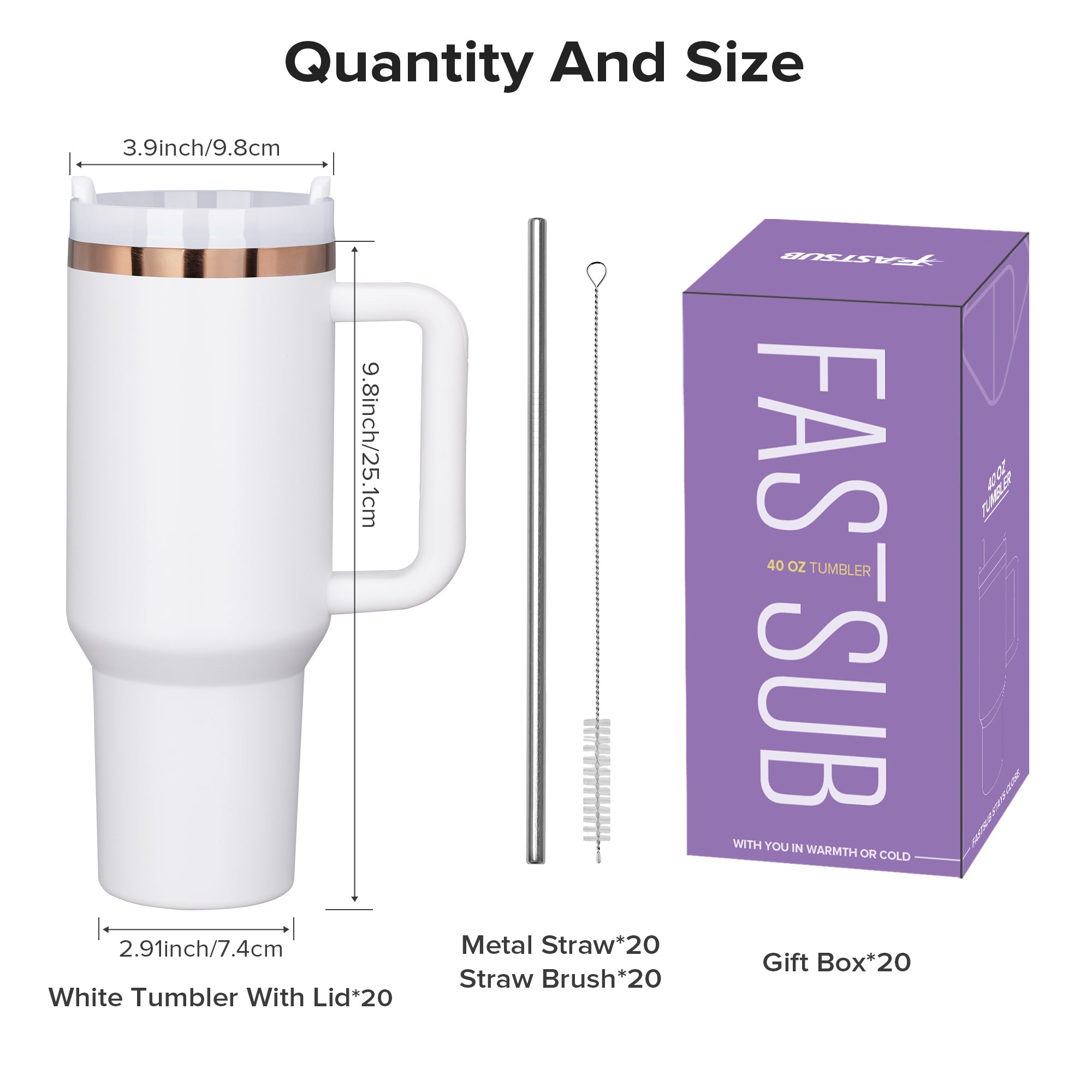 40 oz Gold Plated Tumbler White - 20 Pack