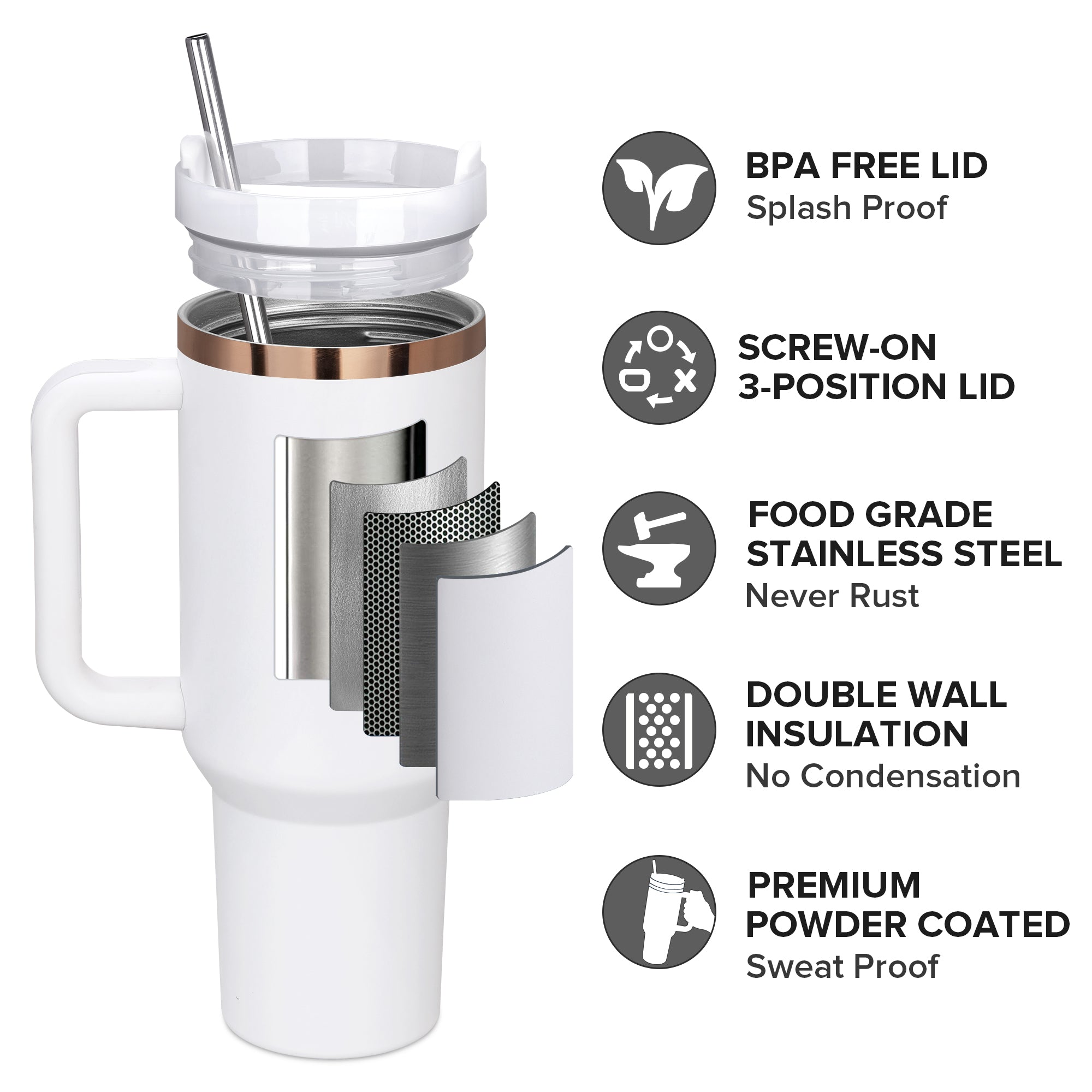 40 oz Gold Plated Tumbler White - 20 Pack