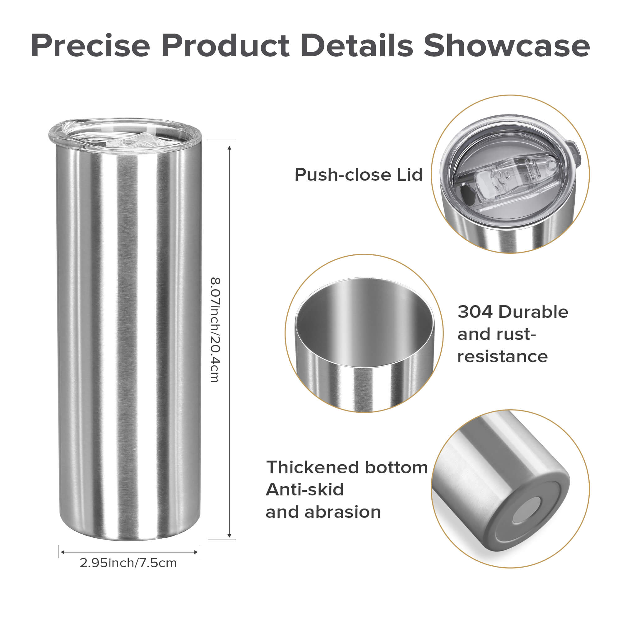20 oz Stainless Steel Silver Sublimation Tumblers  | 12 Pack - FASTSUB