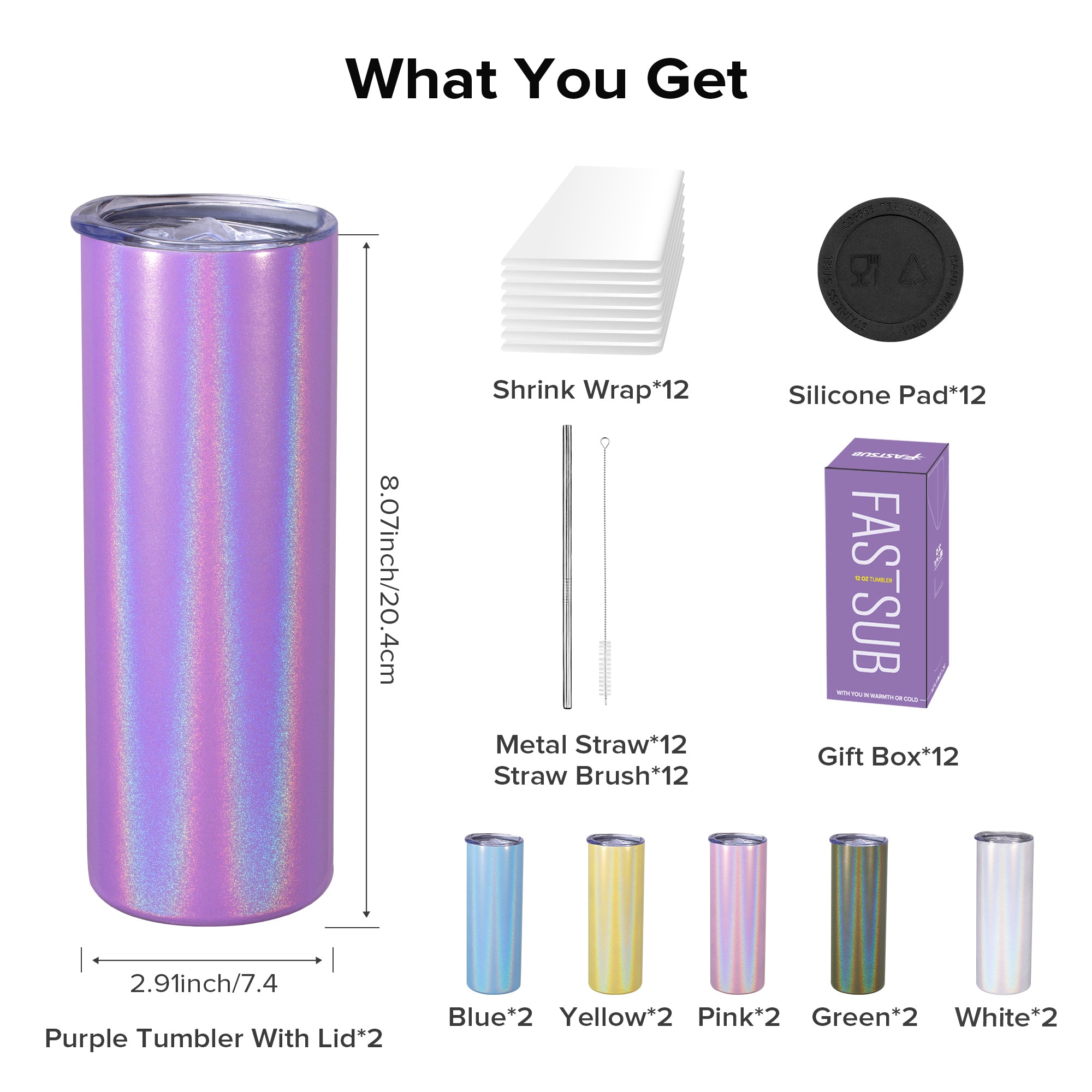 20 oz Sublimation Holographic Tumbler | 12 Pack