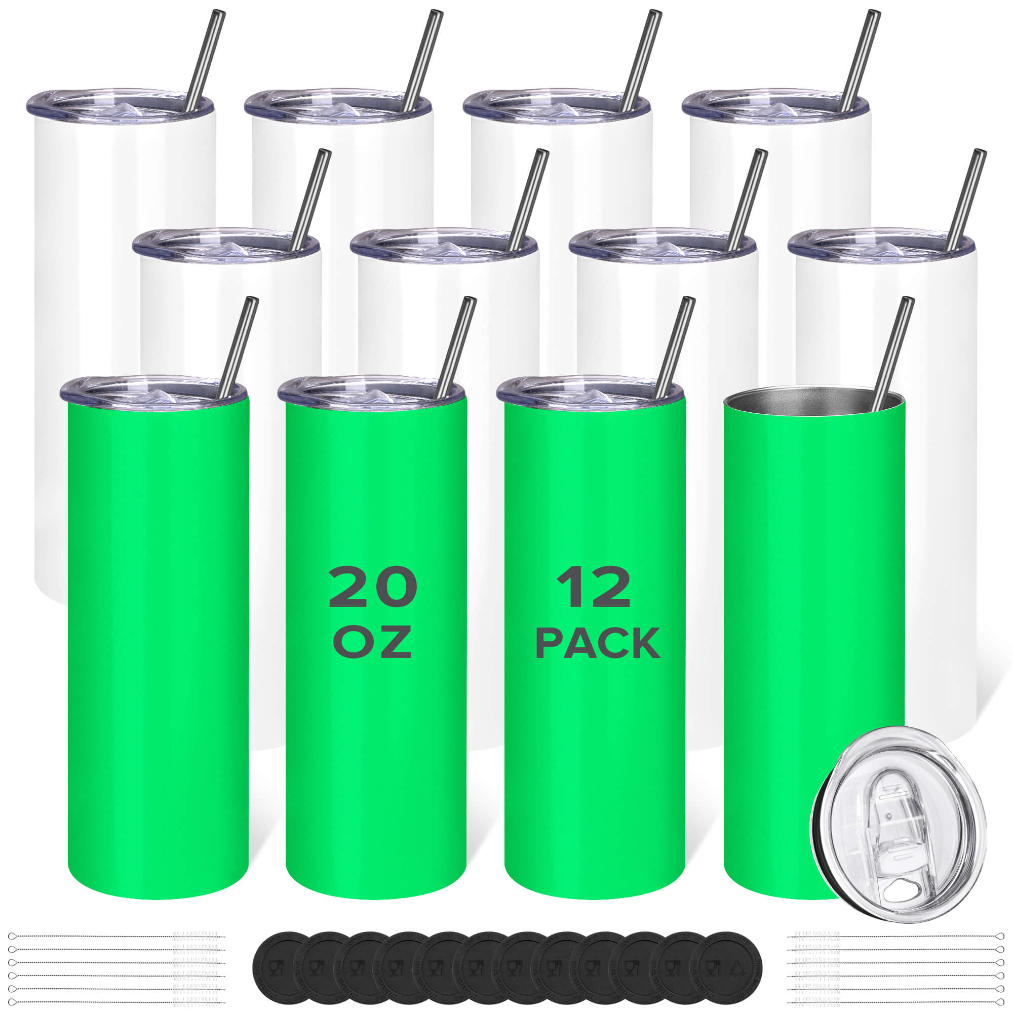 20 oz Glow In The Dark Sublimation Tumblers - Green | 12 Pack - FASTSUB